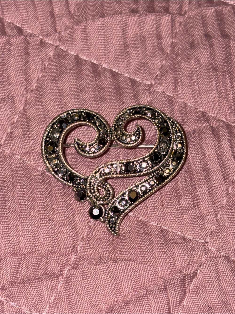 Heart-Shaped  Brooch in Antique Silver